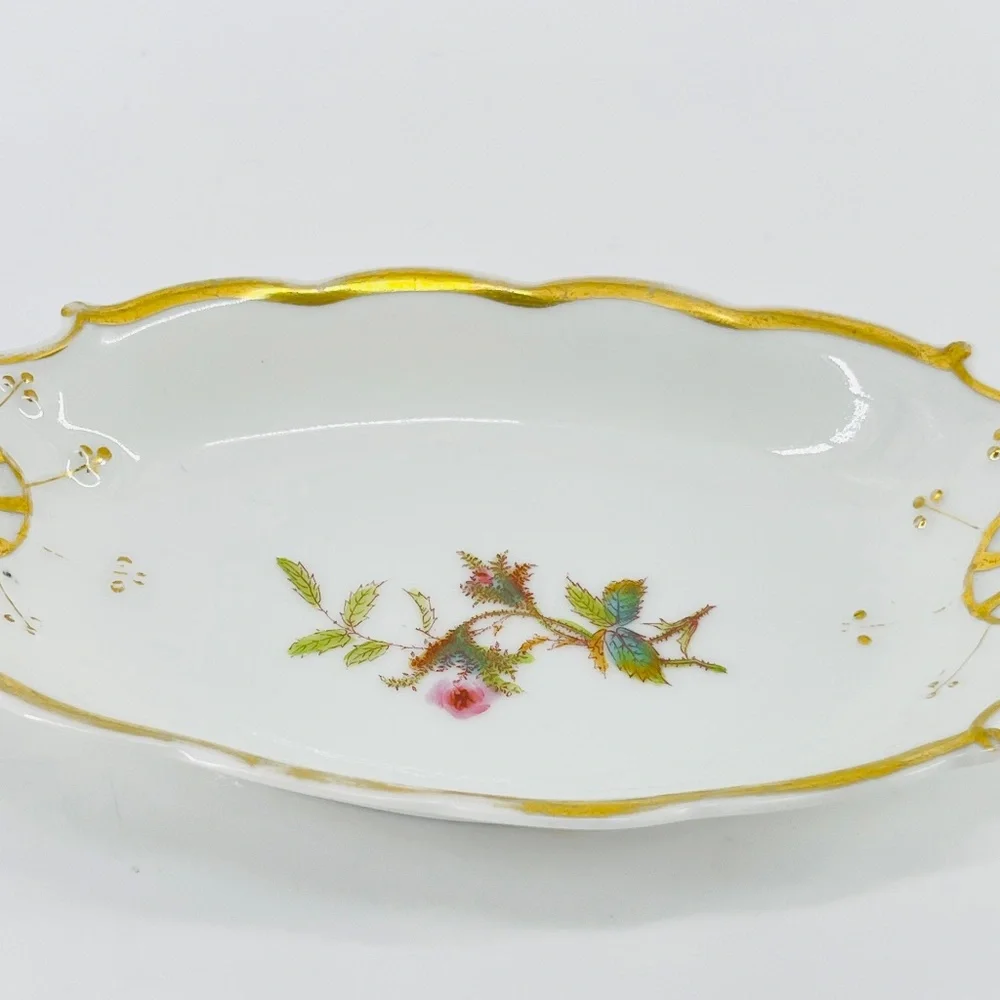Haviland & Co. Limoges France Floral Gilded Porcelain Signed Dish Gold Lined VTG